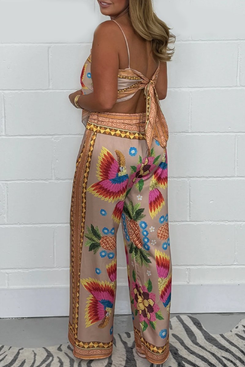Conjunto Feminino de Calça e Lenço com Estampa de Papagaio - 2