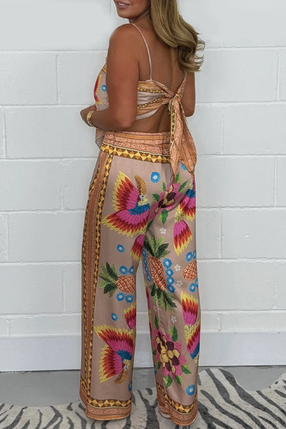 Conjunto Feminino de Calça e Lenço com Estampa de Papagaio - 2
