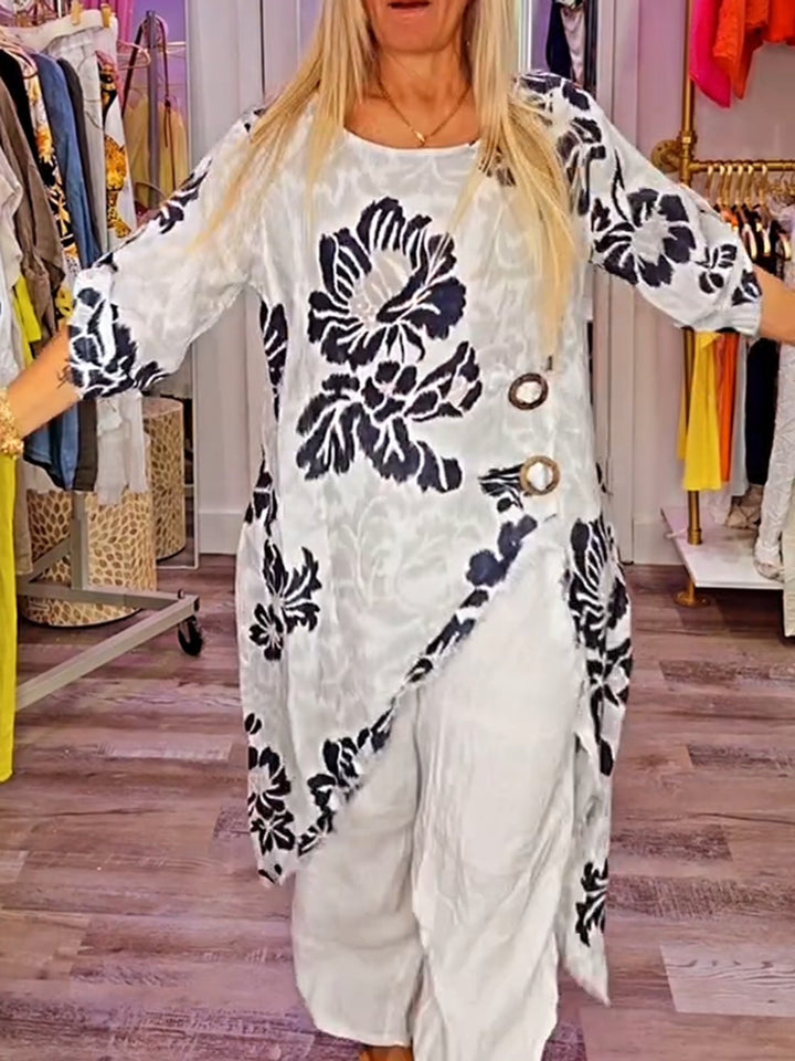 Conjunto Feminino de Calças com Estampa Floral Patchwork