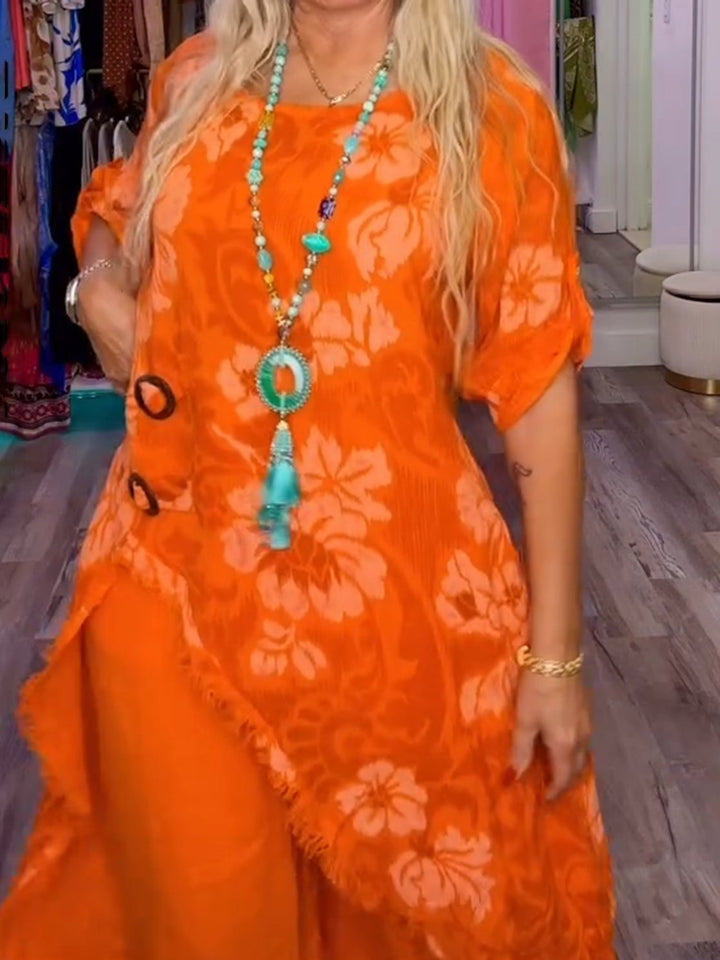 Conjunto Feminino de Calças com Estampa Floral Patchwork