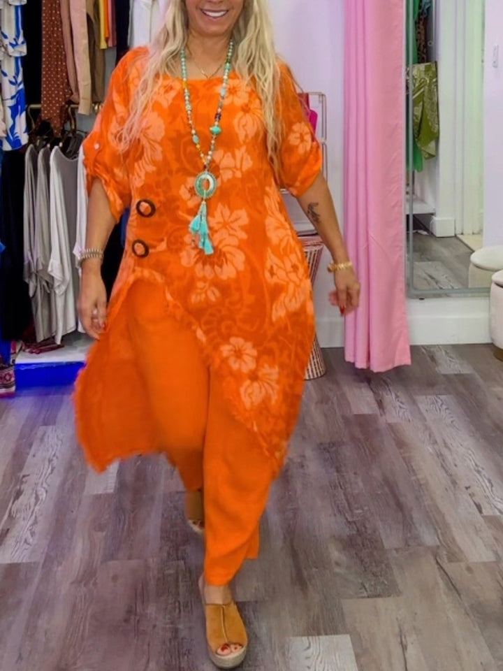 Conjunto Feminino de Calças com Estampa Floral Patchwork