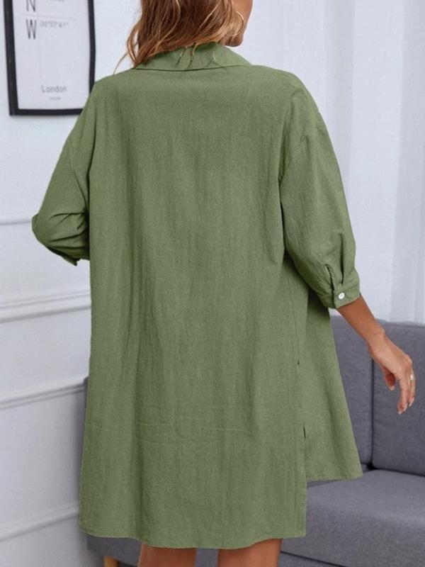 Conjunto Feminino de Cardigan de Cor Sólida com Botões e Camisa de Ombros Caídos - 2