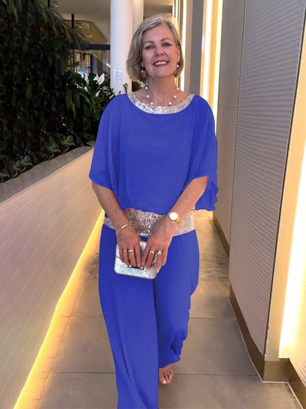 Conjunto Feminino de Chiffon com Lantejoulas e Patchwork