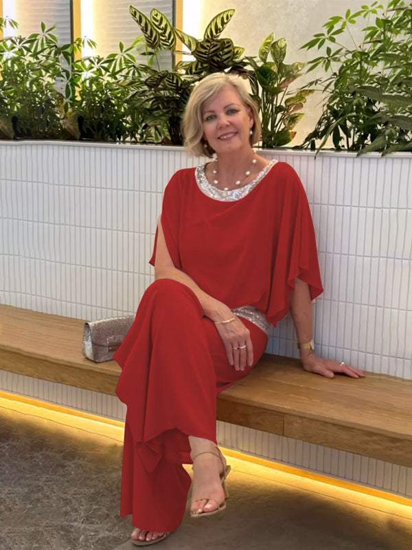 Conjunto Feminino de Chiffon com Lantejoulas e Patchwork