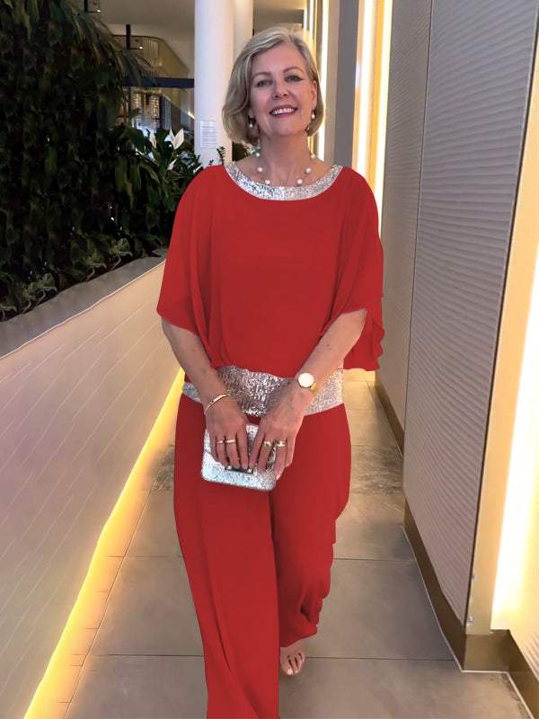 Conjunto Feminino de Chiffon com Lantejoulas e Patchwork