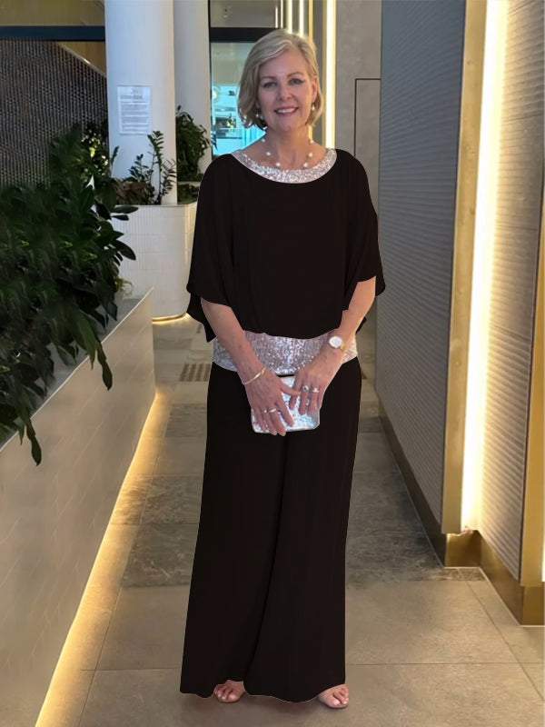 Conjunto Feminino de Chiffon com Lantejoulas e Patchwork