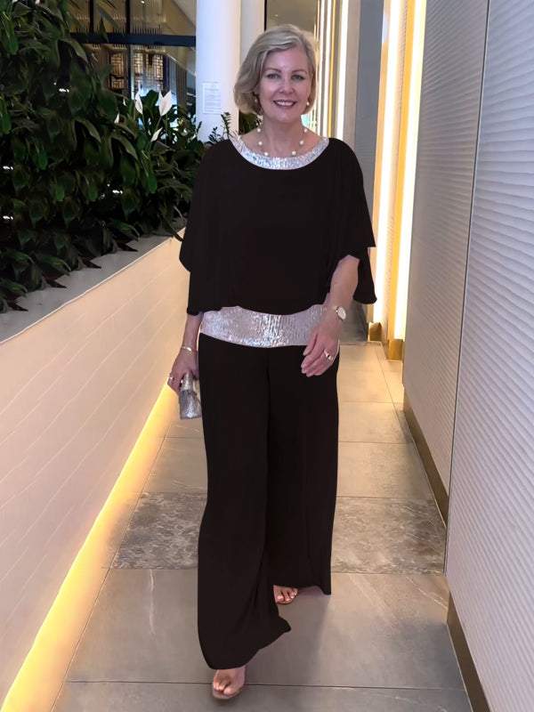 Conjunto Feminino de Chiffon com Lantejoulas e Patchwork