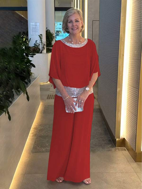 Conjunto Feminino de Chiffon com Lantejoulas e Patchwork