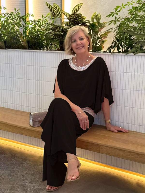 Conjunto Feminino de Chiffon com Lantejoulas e Patchwork