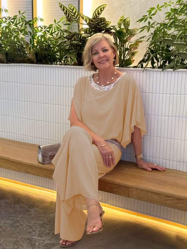 Conjunto Feminino de Chiffon com Lantejoulas e Patchwork