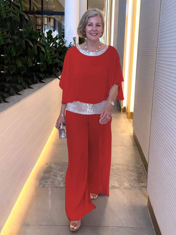 Conjunto Feminino de Chiffon com Lantejoulas e Patchwork