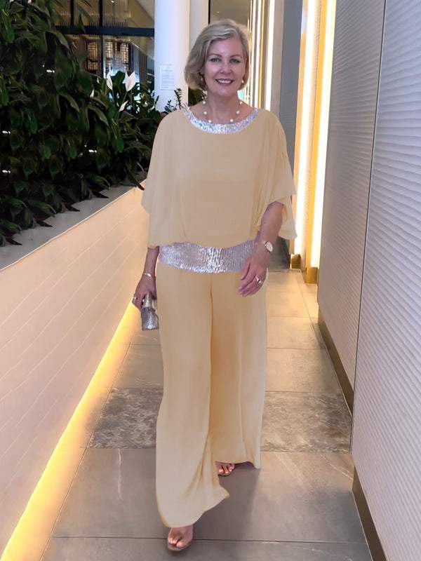 Conjunto Feminino de Chiffon com Lantejoulas e Patchwork