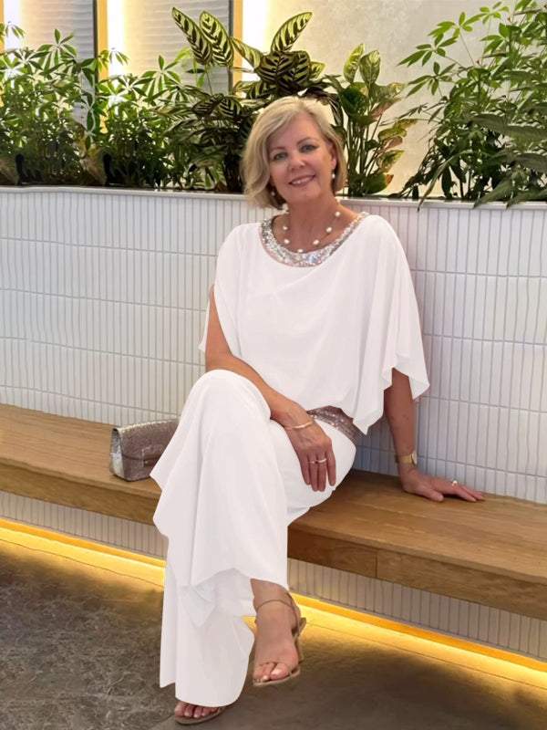 Conjunto Feminino de Chiffon com Lantejoulas e Patchwork