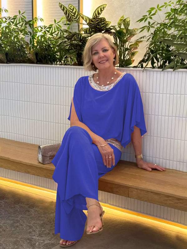 Conjunto Feminino de Chiffon com Lantejoulas e Patchwork