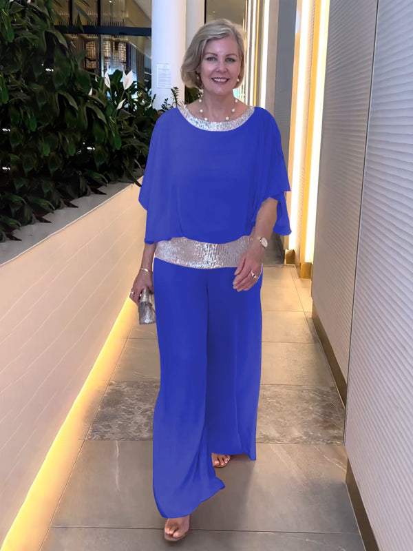 Conjunto Feminino de Chiffon com Lantejoulas e Patchwork