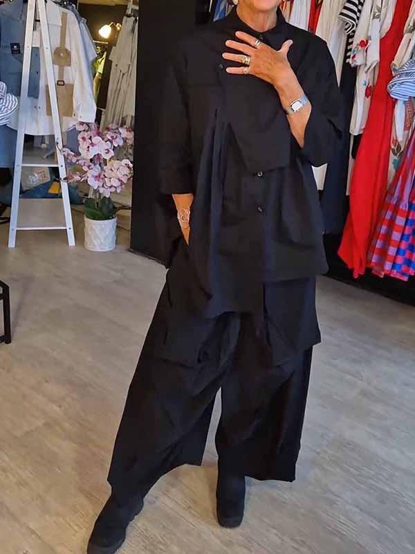 Conjunto Feminino de Cor Sólida com Lapela de Duas Peças