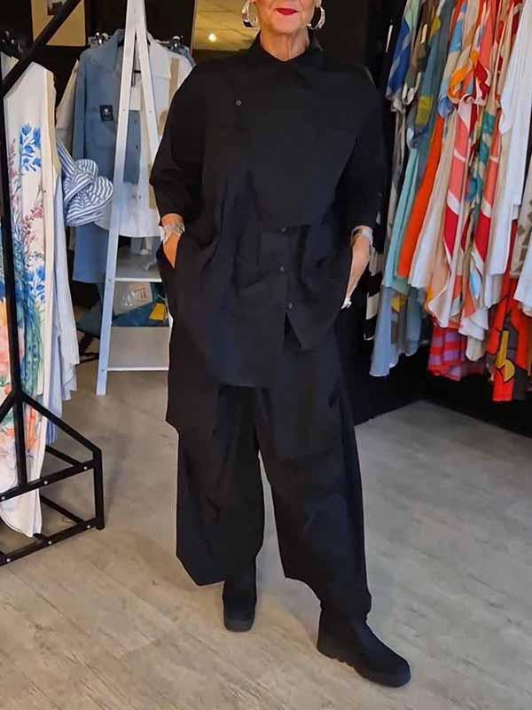 Conjunto Feminino de Cor Sólida com Lapela de Duas Peças