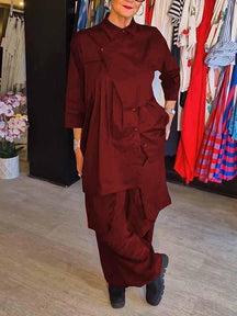 Conjunto Feminino de Cor Sólida com Lapela de Duas Peças