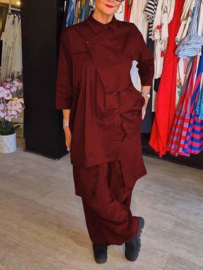 Conjunto Feminino de Cor Sólida com Lapela de Duas Peças
