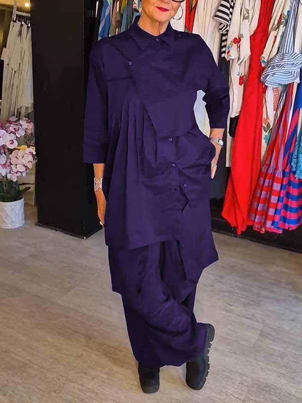 Conjunto Feminino de Cor Sólida com Lapela de Duas Peças