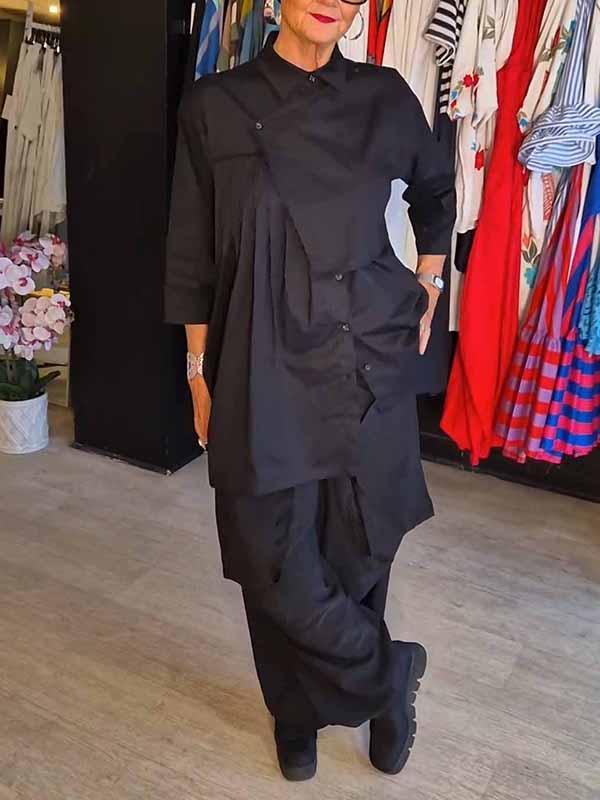 Conjunto Feminino de Cor Sólida com Lapela de Duas Peças