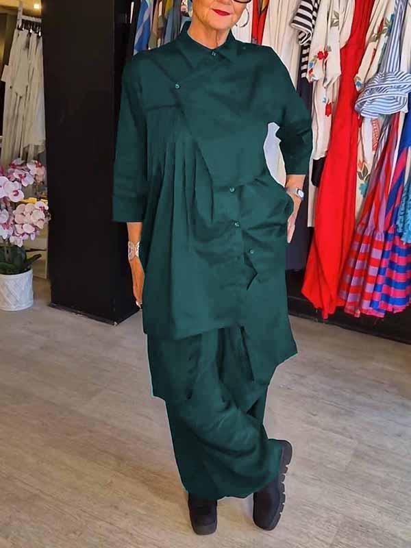 Conjunto Feminino de Cor Sólida com Lapela de Duas Peças