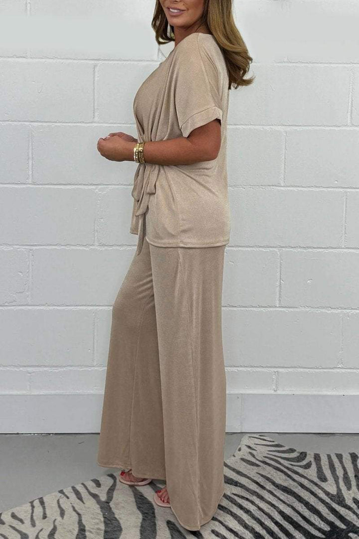 Conjunto Feminino de Top com Amarração Frontal e Calças para Lounge Co-Ord