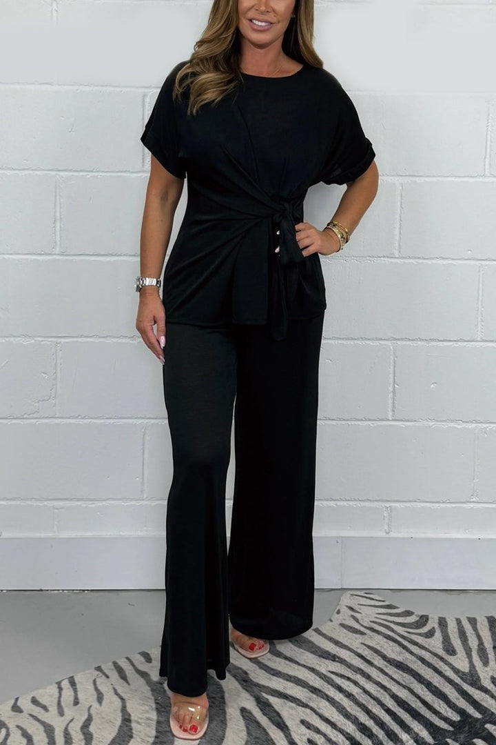 Conjunto Feminino de Top com Amarração Frontal e Calças para Lounge Co-Ord