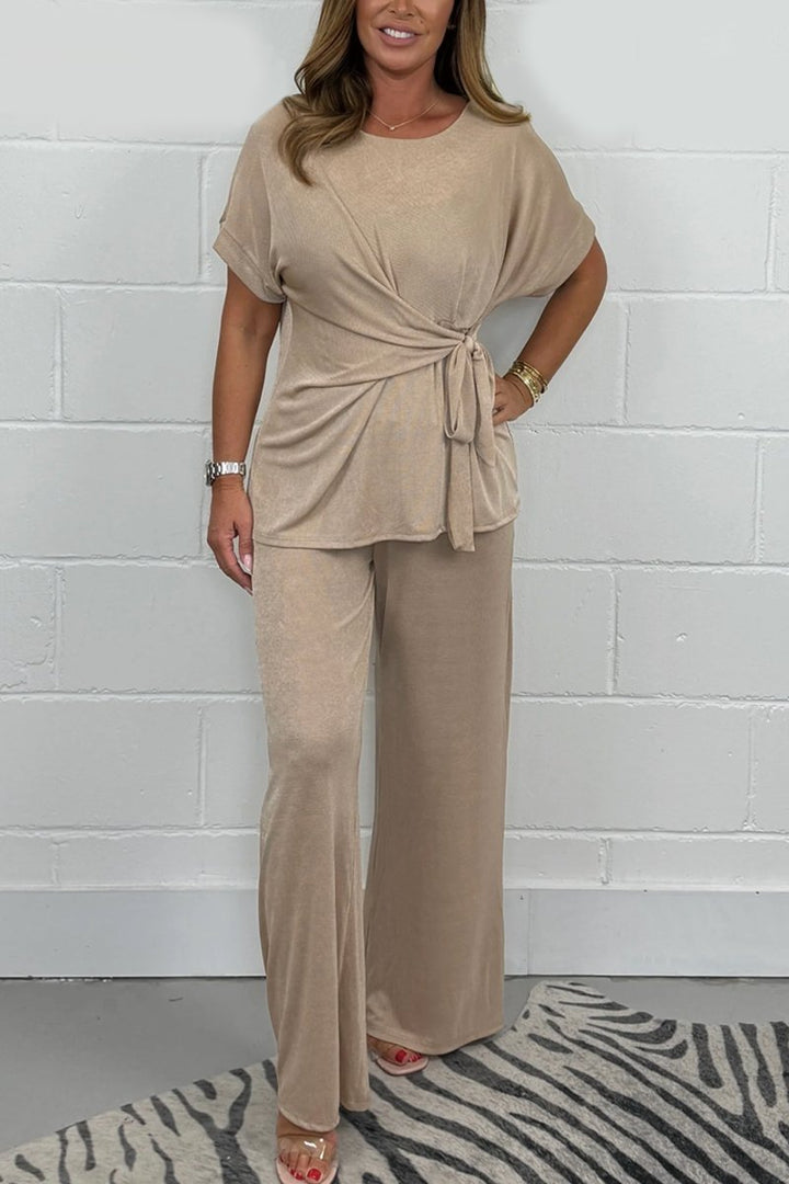 Conjunto Feminino de Top com Amarração Frontal e Calças para Lounge Co-Ord