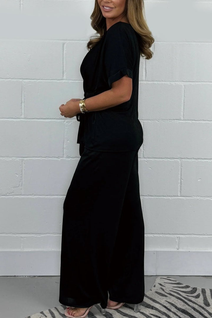 Conjunto Feminino de Top com Amarração Frontal e Calças para Lounge Co-Ord