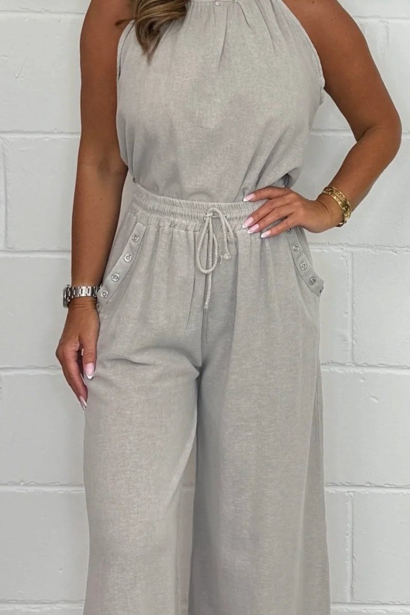 Conjunto Feminino de Top Flutuante com Laço nas Costas e Calça com Gola Halter - 3
