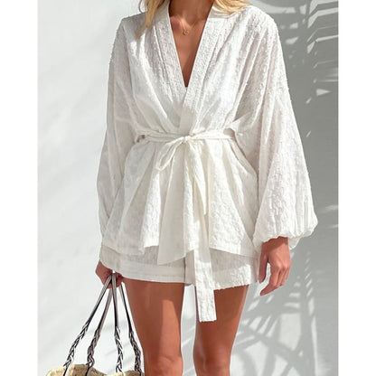Conjunto Feminino Camisa Traspassada e Shorts Renda - 6