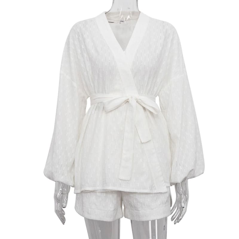 Conjunto Feminino Camisa Traspassada e Shorts Renda - 3