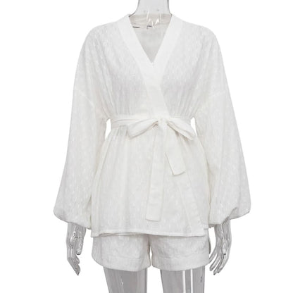 Conjunto Feminino Camisa Traspassada e Shorts Renda - 3