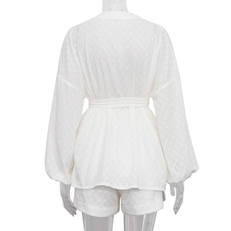 Conjunto Feminino Camisa Traspassada e Shorts Renda - 4