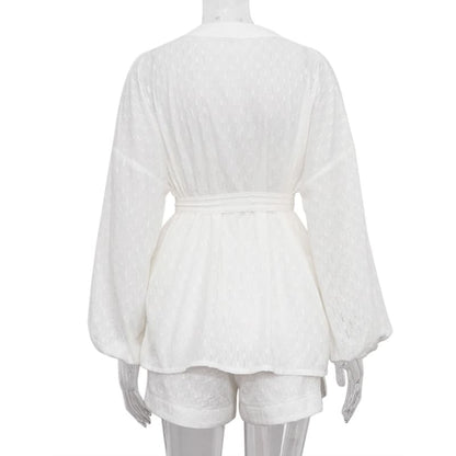 Conjunto Feminino Camisa Traspassada e Shorts Renda - 4