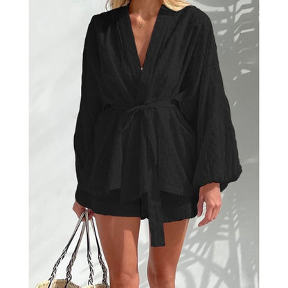 Conjunto Feminino Camisa Traspassada e Shorts Renda - 5