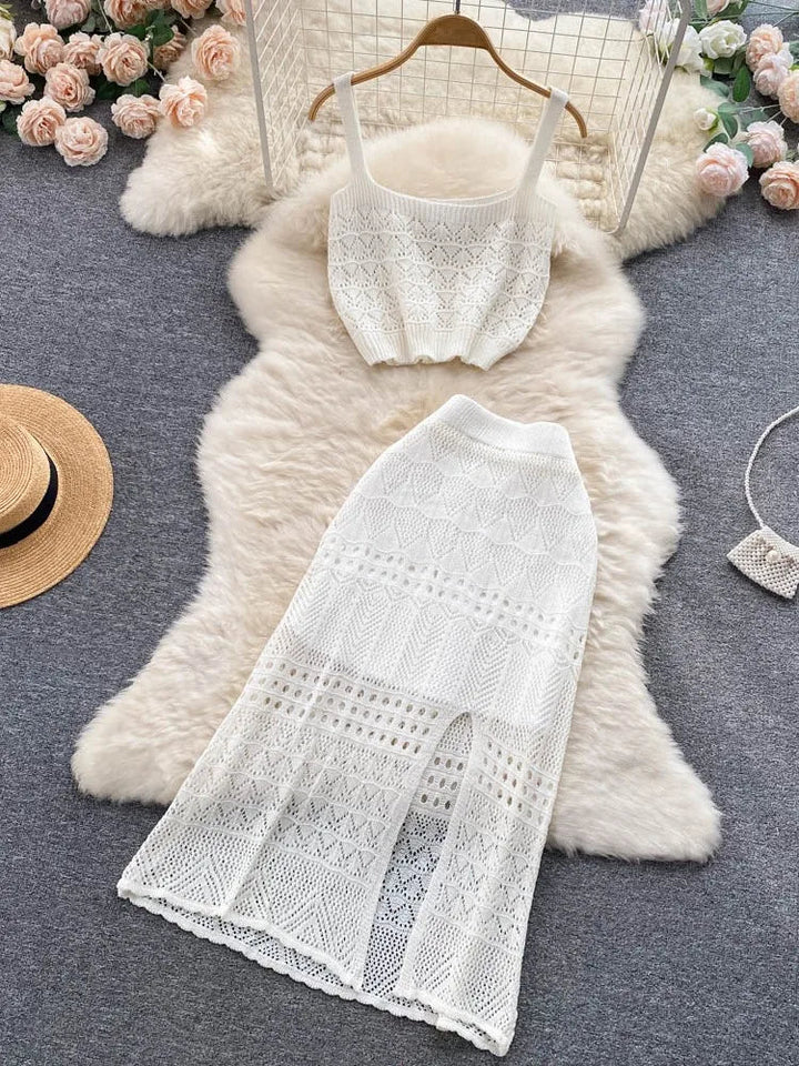 Conjunto Feminino Tricot Regata e Saia