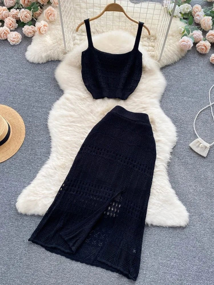 Conjunto Feminino Tricot Regata e Saia