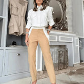 Conjunto Feminino Social Camisa Cropped Calça Sarja