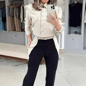Conjunto Feminino Social Camisa Cropped Calça Sarja