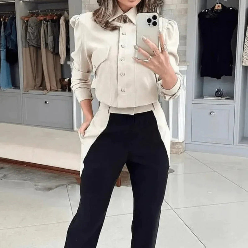 Conjunto Feminino Social Camisa Cropped Calça Sarja