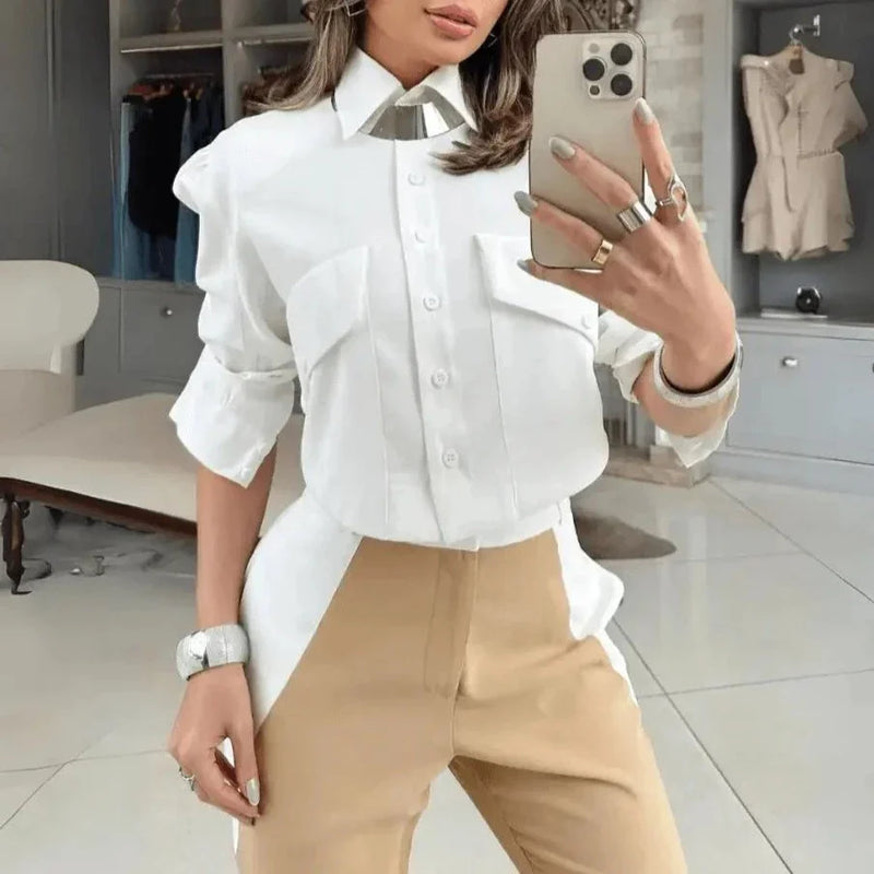 Conjunto Feminino Social Camisa Cropped Calça Sarja