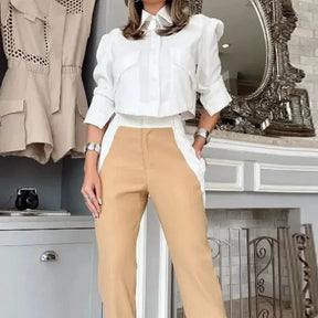 Conjunto Feminino Social Camisa Cropped Calça Sarja