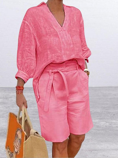Conjunto Solto de Duas Peças de Algodão e Linho de Moda Feminina - 4