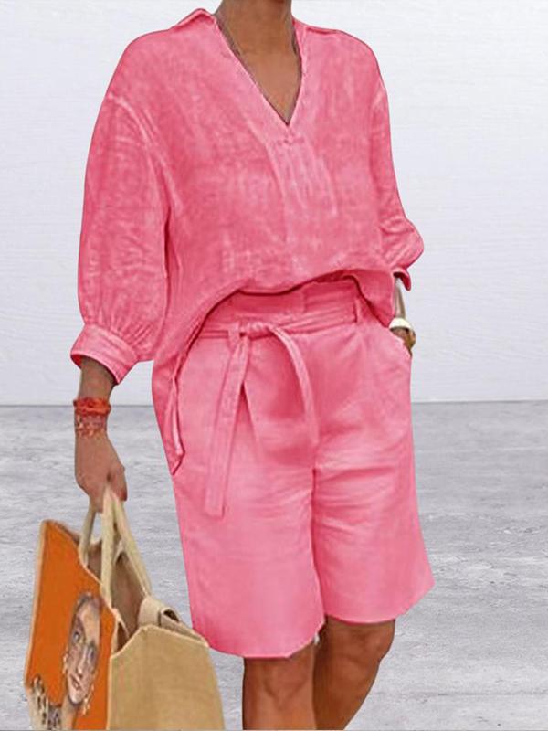 Conjunto Solto de Duas Peças de Algodão e Linho de Moda Feminina