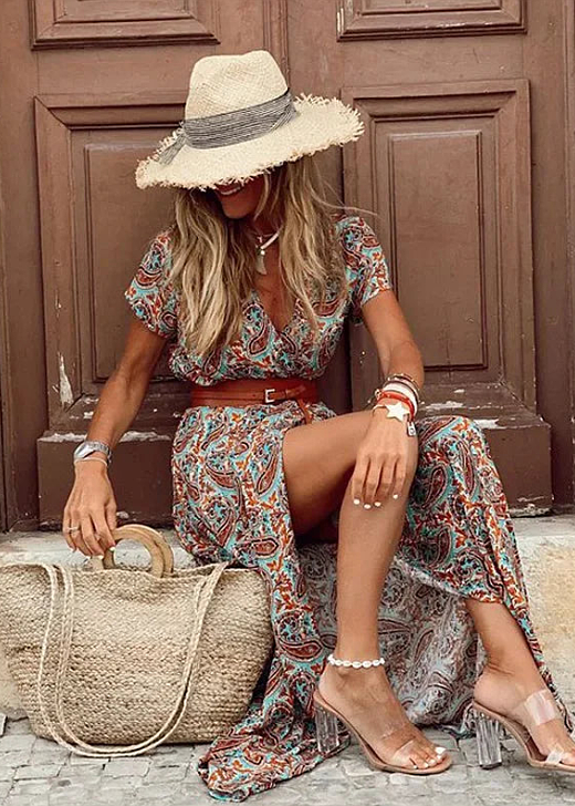 Vestido Longo Boêmio Com Cintura Franzida Emma - 7