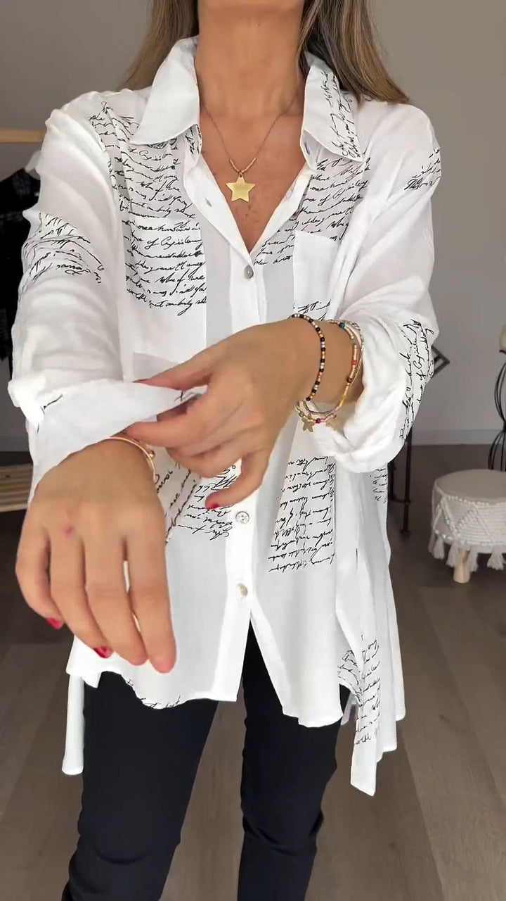 Camisa Fashion com Estampa de Letras e Lapela