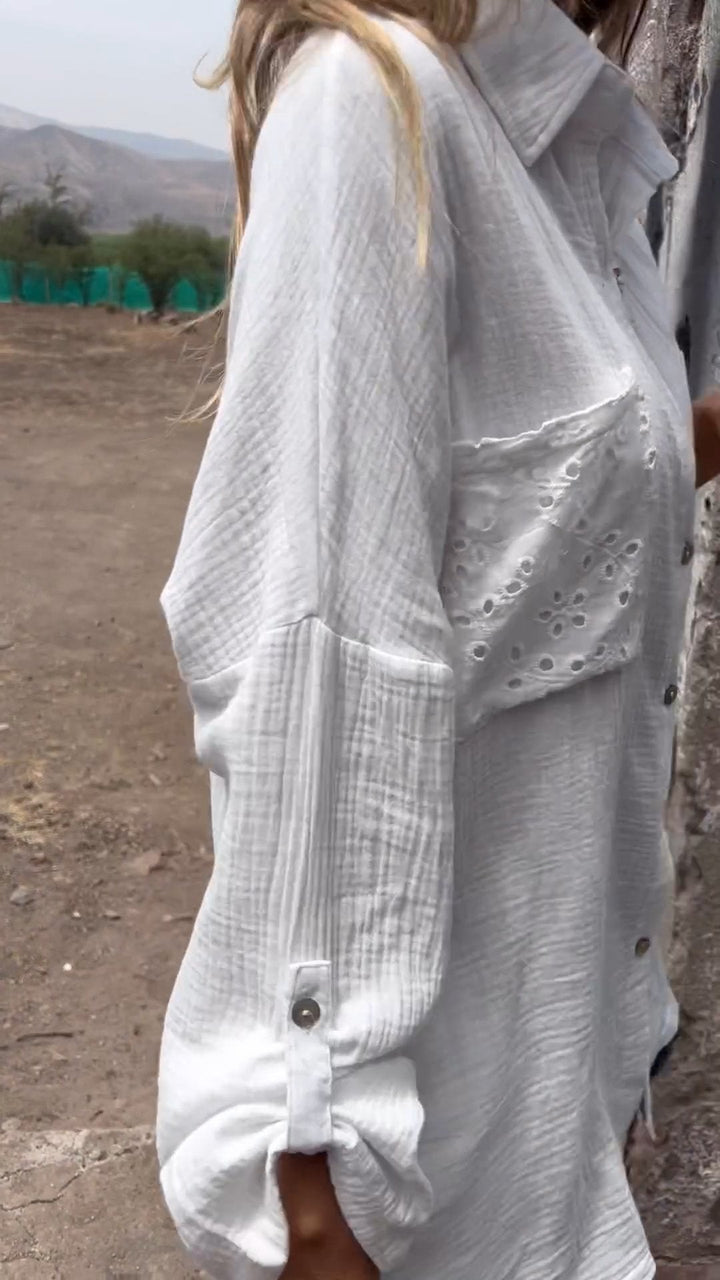 Camisa de Algodão com Lapela e Dois Bolsos