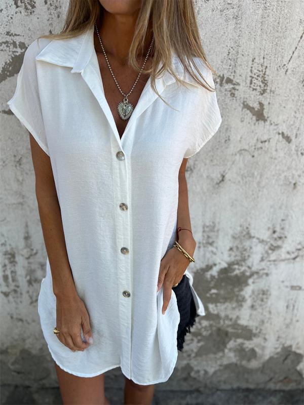 Blusa Branca de Algodão com Botões e Mangas Curtas